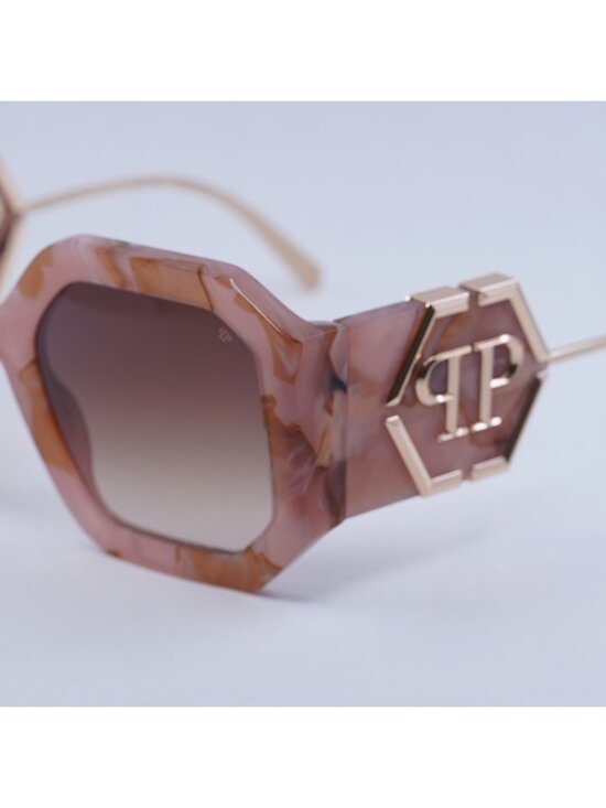 Philipp Plein SPP067 06Z8 Sunglasses Shiny Pink Marble/Gold Square Frame main image 11